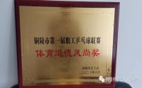市二院荣获铜陵市第一届职工乒乓球联赛 “体育道德风尚奖”